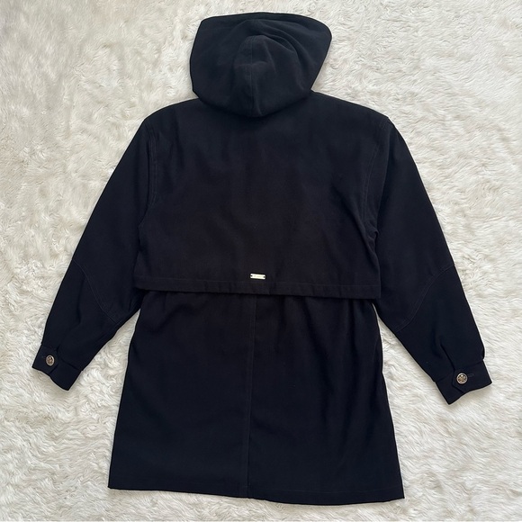 St. John Coat Collection Jacket Hooded Zip Up Gold Buttons Pockets Black Sz S - Picture 3 of 13